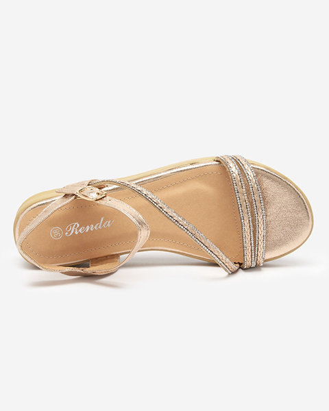 Zlaté dámske lesklé sandále so Spirade kubickými zirkónmi - Oblečenie