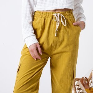 Žltozelené dámske nákladné nohavice PLUS VEĽKOSŤ - Oblečenie